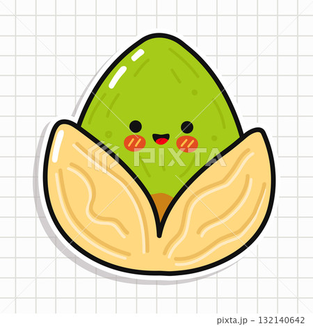 Happy pistachio character smiling while opening shell Happy pistachio character smiling while opening shell 132140642