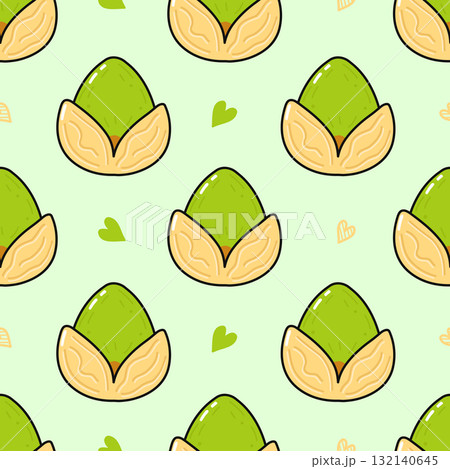 Cute pistachio nut cartoon seamless pattern 132140645