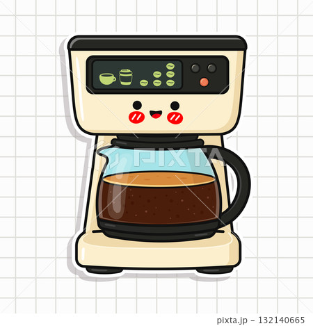 Kawaii coffee maker brewing fresh coffee sticker 132140665