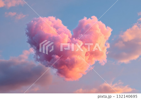 Colorful Heart-Shaped Clouds in the Evening Sky at Sunset 132140695