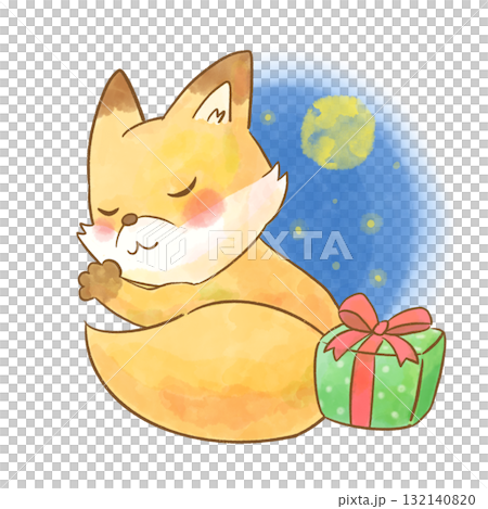 A cute watercolor illustration of a sleeping fox and presents (Christmas, winter, childcare material) A cute watercolor illustration of a sleeping fox and presents (Christmas, winter, childcare material) 132140820