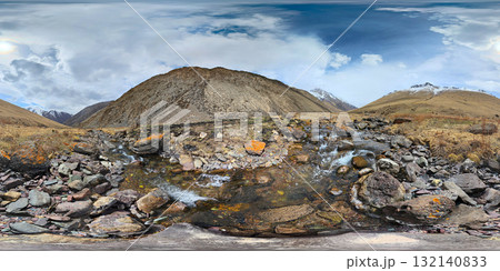 360 Spherical Panorama of Mountain river with rocks at springtime in mountain gorge at sunny afternoon 360 Spherical Panorama of Mountain river with rocks at springtime in mountain gorge at sunny afternoon 132140833