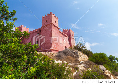 Summer landscape with St. Agathas Tower, a large watchtower located in Mellieha Summer landscape with St. Agathas Tower, a large watchtower located in Mellieha 132141344
