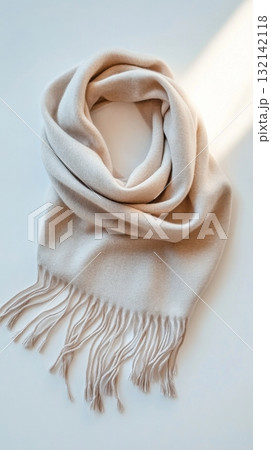 Soft Beige Scarf With Fringes Ideal for Chilly Weather or Fashionable Layering 132142118