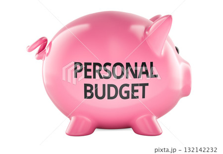 Personal budget, piggy bank. 3D rendering Personal budget, piggy bank. 3D rendering 132142232
