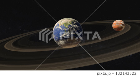 Earth and Jupiter-like Planet with Rings Earth and Jupiter-like Planet with Rings 132142522