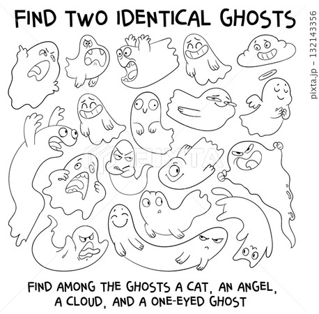 Find two identical ghosts. Coloring book Find two identical ghosts. Coloring book 132143356