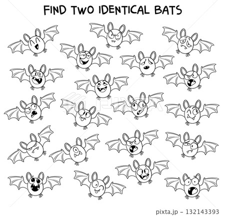 Find two identical bats. Coloring book Find two identical bats. Coloring book 132143393