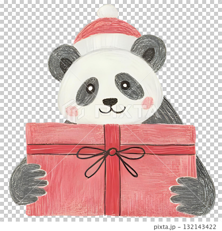 熊貓拿著聖誕禮物 132143422