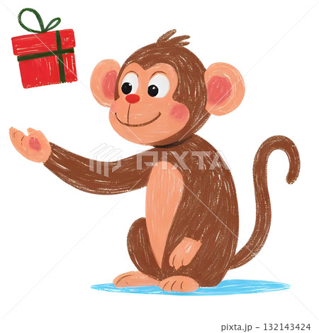 猿がクリスマスプレゼントを持っている 猿がクリスマスプレゼントを持っている 132143424