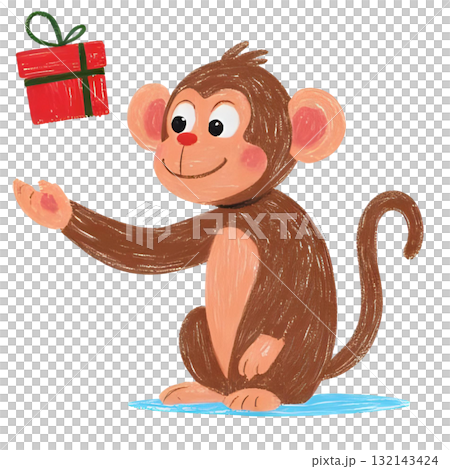 猴子拿著聖誕禮物 132143424