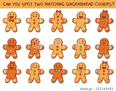 Find two identical cookies among many. Fun Christmas activity for kids Find two identical cookies among many. Fun Christmas activity for kids 132143433