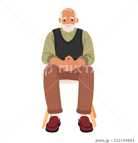 Bored nervous senior man cartoon character sitting on chair waiting for his turn isolated on white Bored nervous senior man cartoon character sitting on chair waiting for his turn isolated on white 132143661