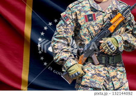 Mississippi new US state flag with soldier holding assault rifle 132144092