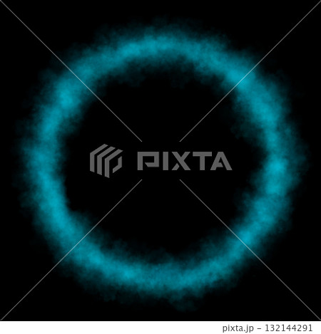 Soft glowing light blue smoke ring with transparent background, surrounded by airy mist and cool haze in circular motion. Great for calming sci fi visuals or dreamy fantasy designs 132144291