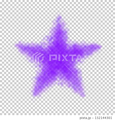 Single fluffy or smoke violet star with soft glowing texture on transparent background, isolated festive and atmospheric star illustration 132144301