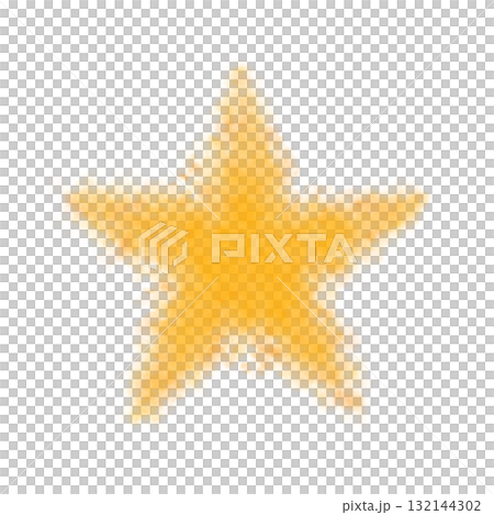 Single fluffy or smoke orange star with soft glowing texture on transparent background, isolated festive and atmospheric star illustration 132144302