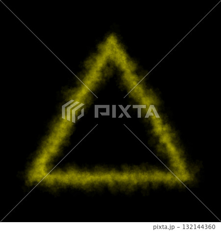 Glowing yellow smoke triangle shape, frame with transparent background and bright neon light effect for abstract futuristic use 132144360