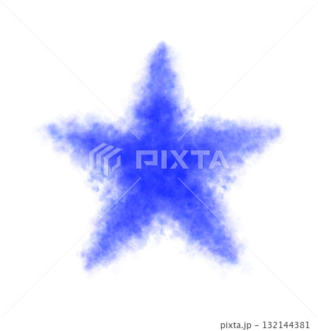 Single fluffy or smoke blue star with soft glowing texture on transparent background, isolated festive and atmospheric star illustration 132144381