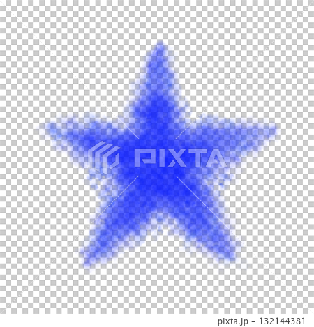 Single fluffy or smoke blue star with soft glowing texture on transparent background, isolated festive and atmospheric star illustration 132144381