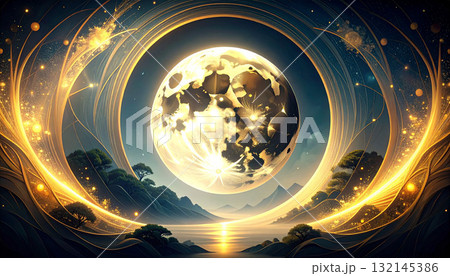 黄金の光に包まれた幻想的な月 黄金の光に包まれた幻想的な月 132145386