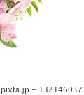 Pink sakura flowers, green leaves watercolor corner composition isolated on white. Spring floral design perfect for invitations, cards, packaging, Japanese themes, botanical backgrounds, pastel tones. 132146037