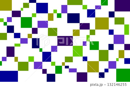 幾何学模様　四角形　ネイビー　グリーン　パープル　白背景 132146255