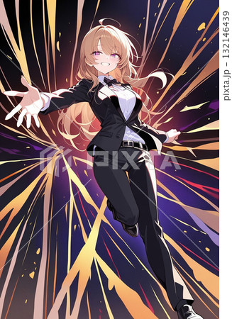 黒スーツの女性が構えている 132146439