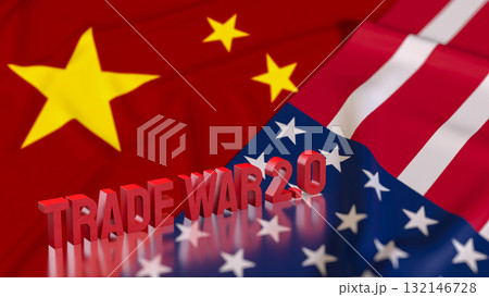 The Trade war 2 on USA and China Flag for Business concept 3d Rendering. 132146728