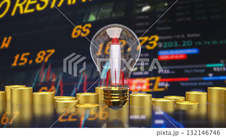 The Rocket in light bulb for Business concept 3d Rendering. The Rocket in light bulb for Business concept 3d Rendering. 132146746
