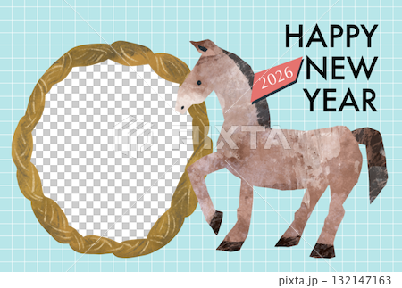 Horse and photo frame 2026 Year of the Horse New Year's card template 132147163