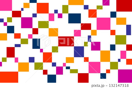 幾何学模様 四角形 ピンク オレンジ色 赤色 白背景 幾何学模様 四角形 ピンク オレンジ色 赤色 白背景 132147318