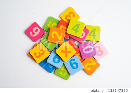 Math number colorful on white background, education study mathematics learning teach. 132147356