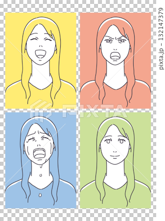 喜怒哀楽の表情 女性 喜怒哀楽の表情 女性 132147379