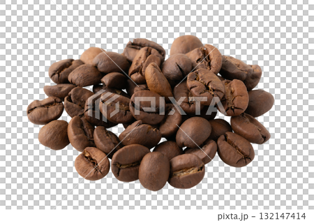 透明背景上的烘焙咖啡豆（png） 132147414