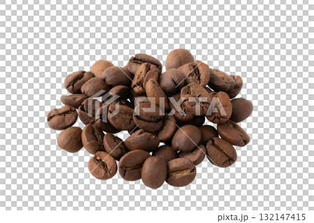 透明背景上的烘焙咖啡豆（png） 132147415
