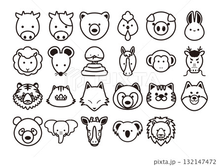 動物まとめ（線画） 132147472