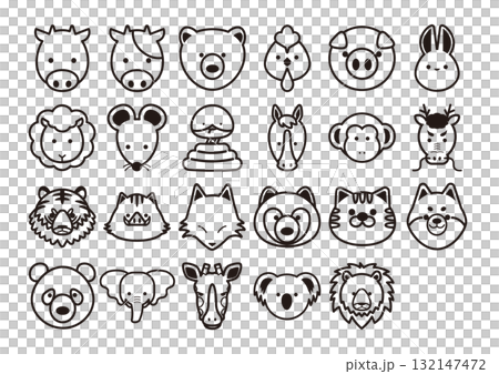 動物まとめ（線画） 132147472