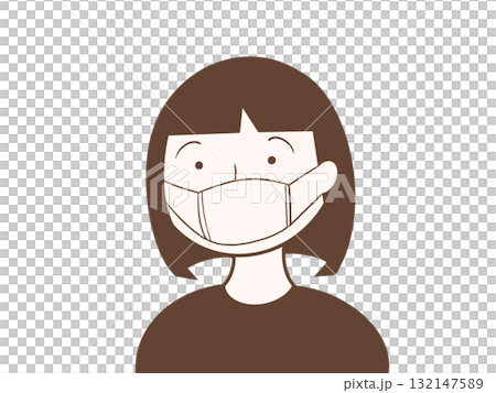 Illustration of a woman wearing a simple mask (brown) Illustration of a woman wearing a simple mask (brown) 132147589