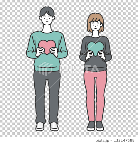 Illustration material of a couple holding a heart | For love and anniversaries 132147599