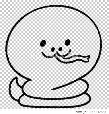 Cute and relaxed hand-drawn illustration of the zodiac snake (monochrome) 132147663