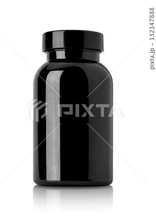 Glossy black plastic closed bottle isolated on white background with clipping path Glossy black plastic closed bottle isolated on white background with clipping path 132147888