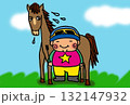 芝コースのぽっちゃり騎手と競走馬イラスト年賀状2026年午年 132147932