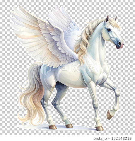 美麗的白色飛馬水彩畫（展開翅膀的夢幻白馬）2 / 傳單和海報材料 132148212