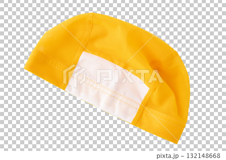 透明背景（png）に子ども用の黄色の水泳帽（スイムキャップ） 132148668