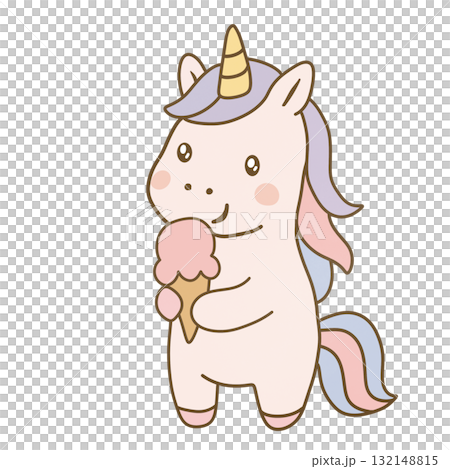 Cute unicorn with. Ice cream 132148815