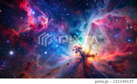 宇宙の神秘　彩りの星雲と星々の深宇宙背景 132149137