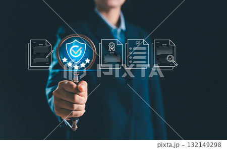 Quality assurance, certification concept emphasizes five-star service, compliance document, verified standard supporting perfect branding, trust building, product credibility, delivering top service Quality assurance, certification concept emphasizes five-star service, compliance document, verified standard supporting perfect branding, trust building, product credibility, delivering top service 132149298