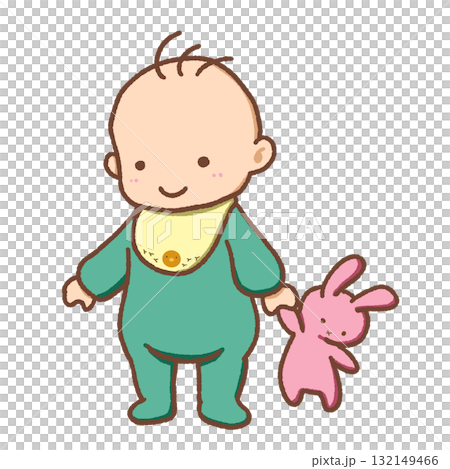 Baby holding a stuffed rabbit 132149466