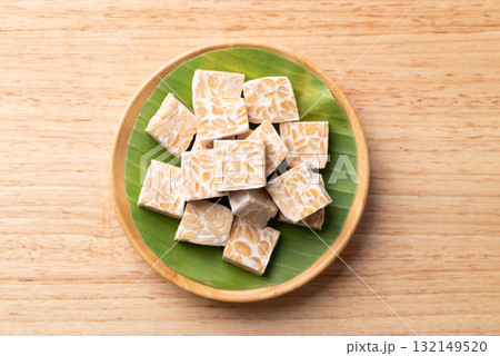 Tempeh made from fermented soybeans,Traditional Indonesian food, Healthy vegan 132149520